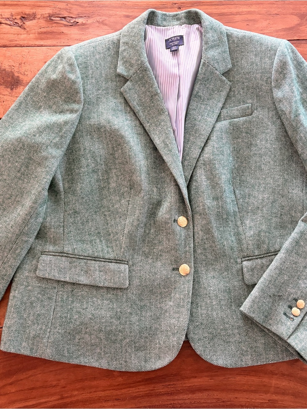 J. Crew Green Herringbone Schoolboy Blazer Wool Blend Womens Size 20 - Picture 3 of 15